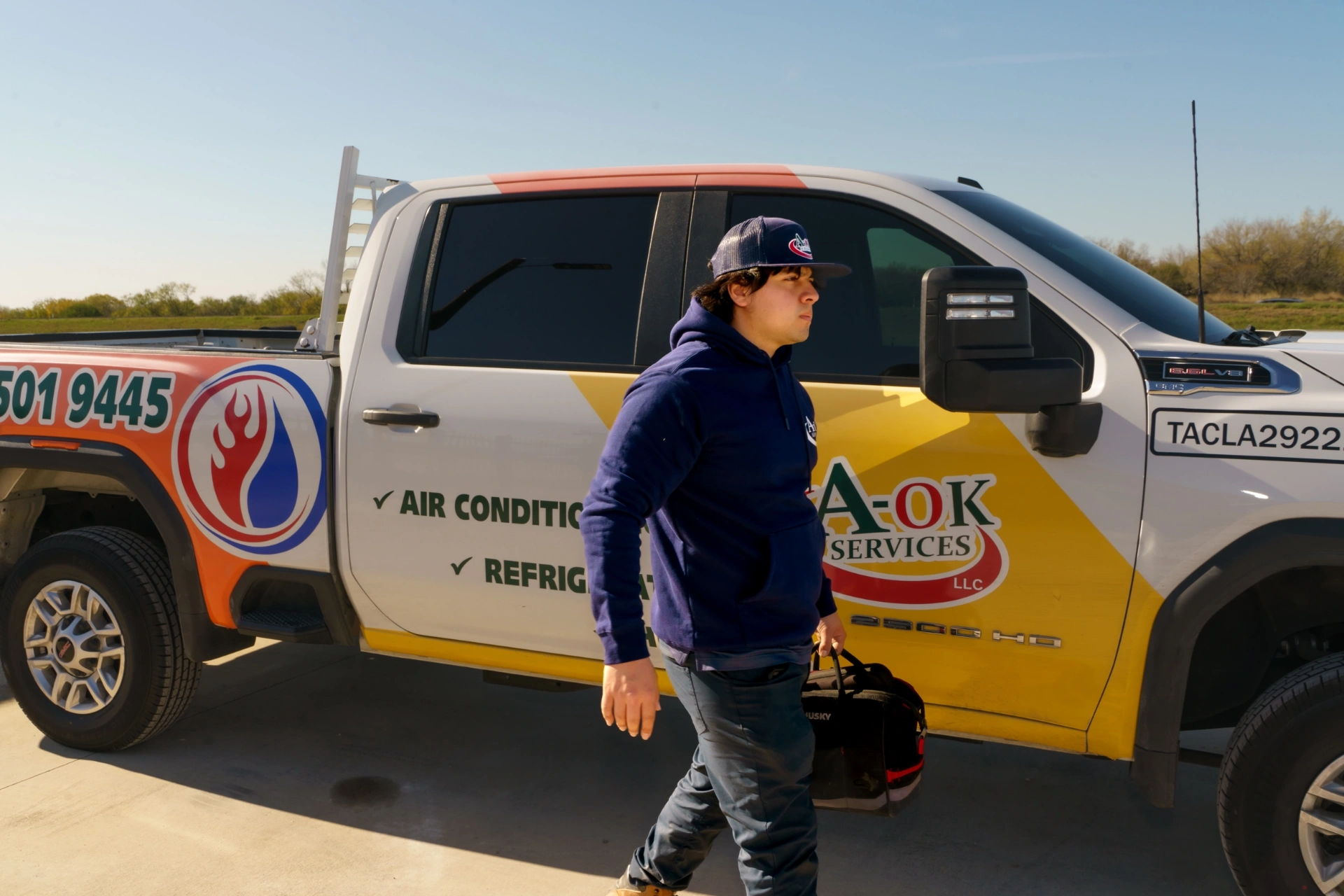 A-OK Services HVAC truck serving Berg Hill neighborhood in San Antonio, TX